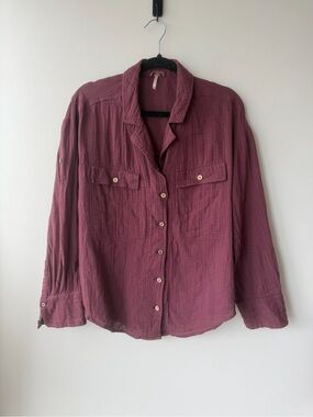 Free People Burgundy Button Down Shirt